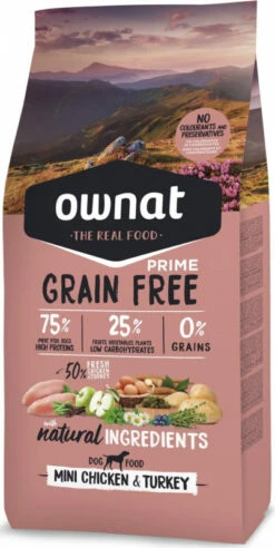 OWNAT PRIME Grain Free Adult Mini, Kip & Kalkoen