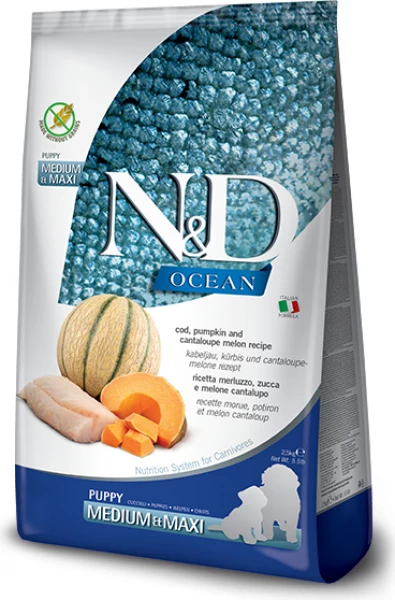 FARMINA N&D Ocean Puppy Medium Maxi, Pompoen & Meloen 1 FARMINA N&D Ocean Puppy Medium Maxi, Pompoen & Meloen