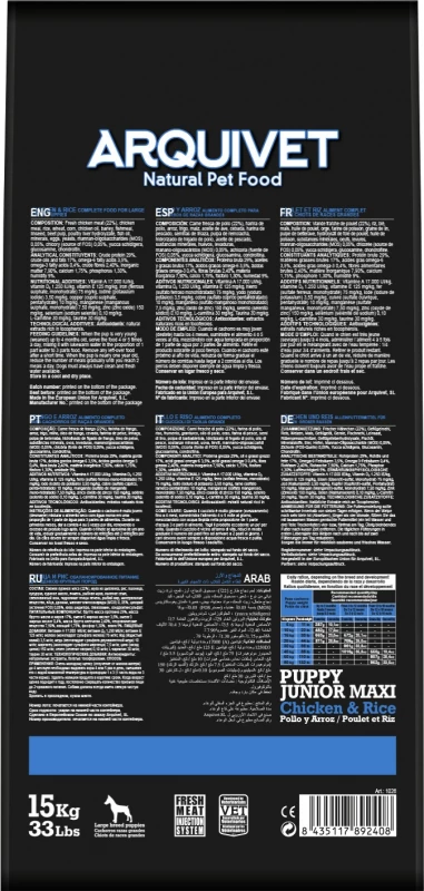 ARQUIVET Puppy & Junior MAXI - Met Kip & Rijst 2 ARQUIVET Puppy & Junior MAXI - Met Kip & Rijst - Afbeelding 2