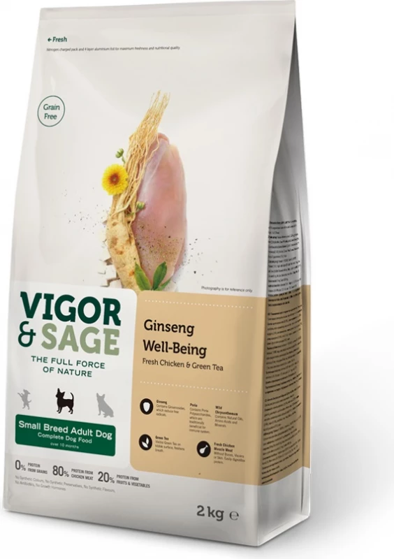Vigor & Sage Small Dog, Met Ginseng En Kip 1 Vigor & Sage Small Dog, Met Ginseng En Kip