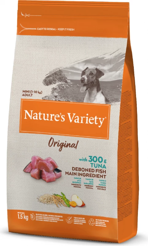NATURE'S VARIETY Original Dog Mini Adult, Met Tonijn 1 NATURE'S VARIETY Original Dog Mini Adult, Met Tonijn